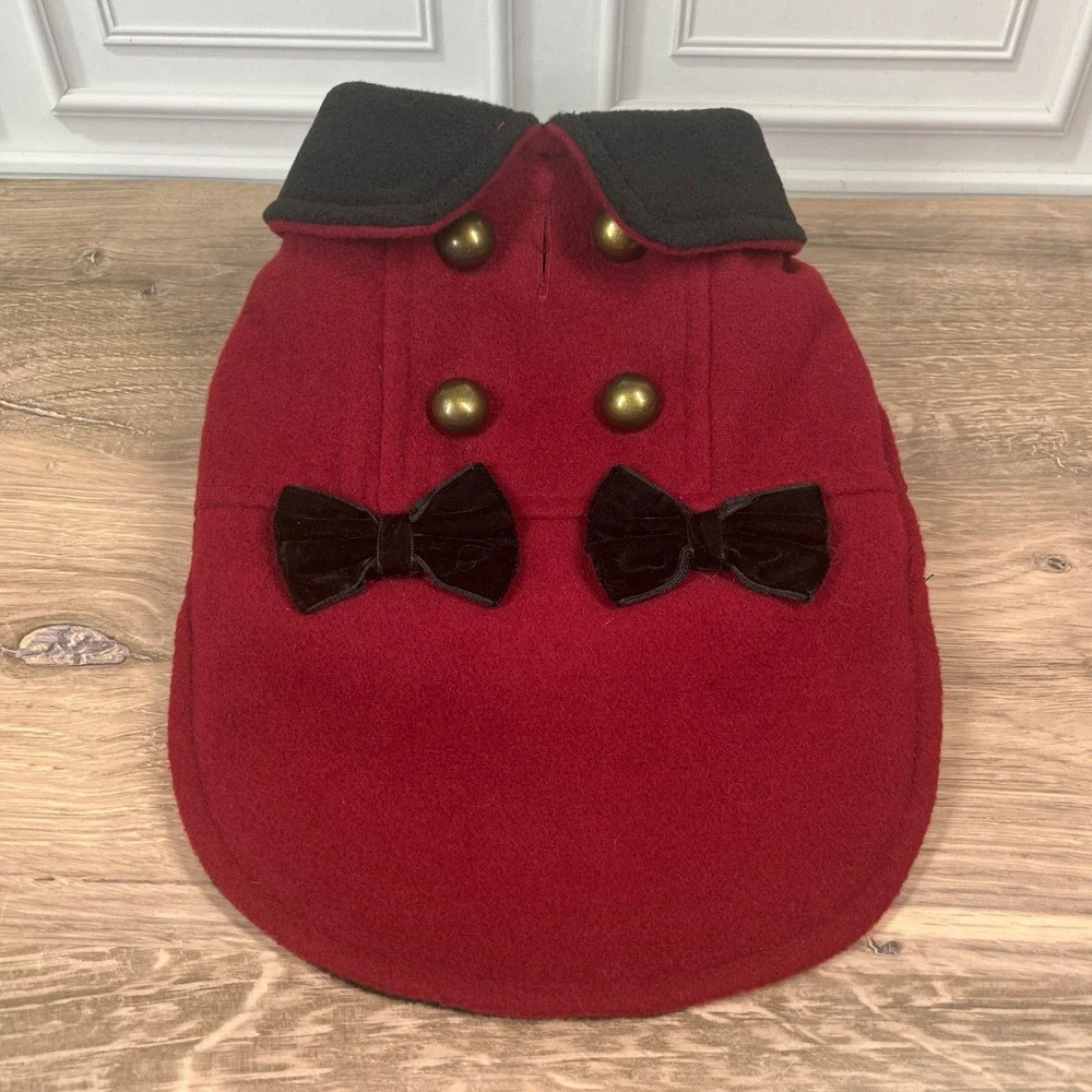Coco Lane Couture Pet Coat Small Red Black Velvet Bows Gold Buttons Holiday